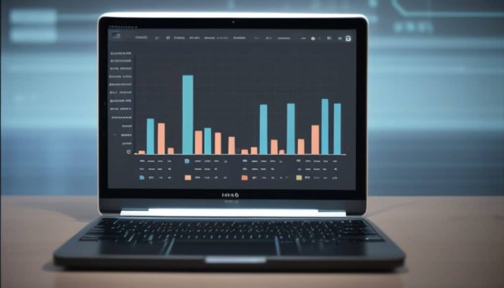 laptop with data charts