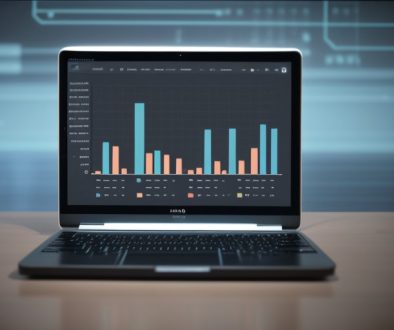 laptop with data charts