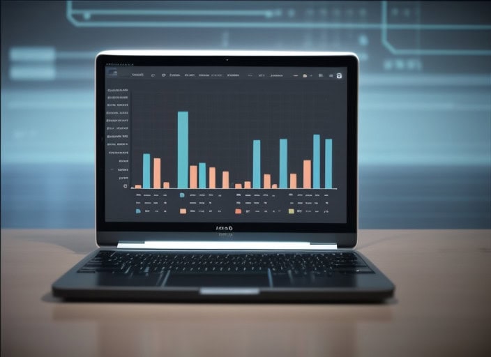 laptop with data charts